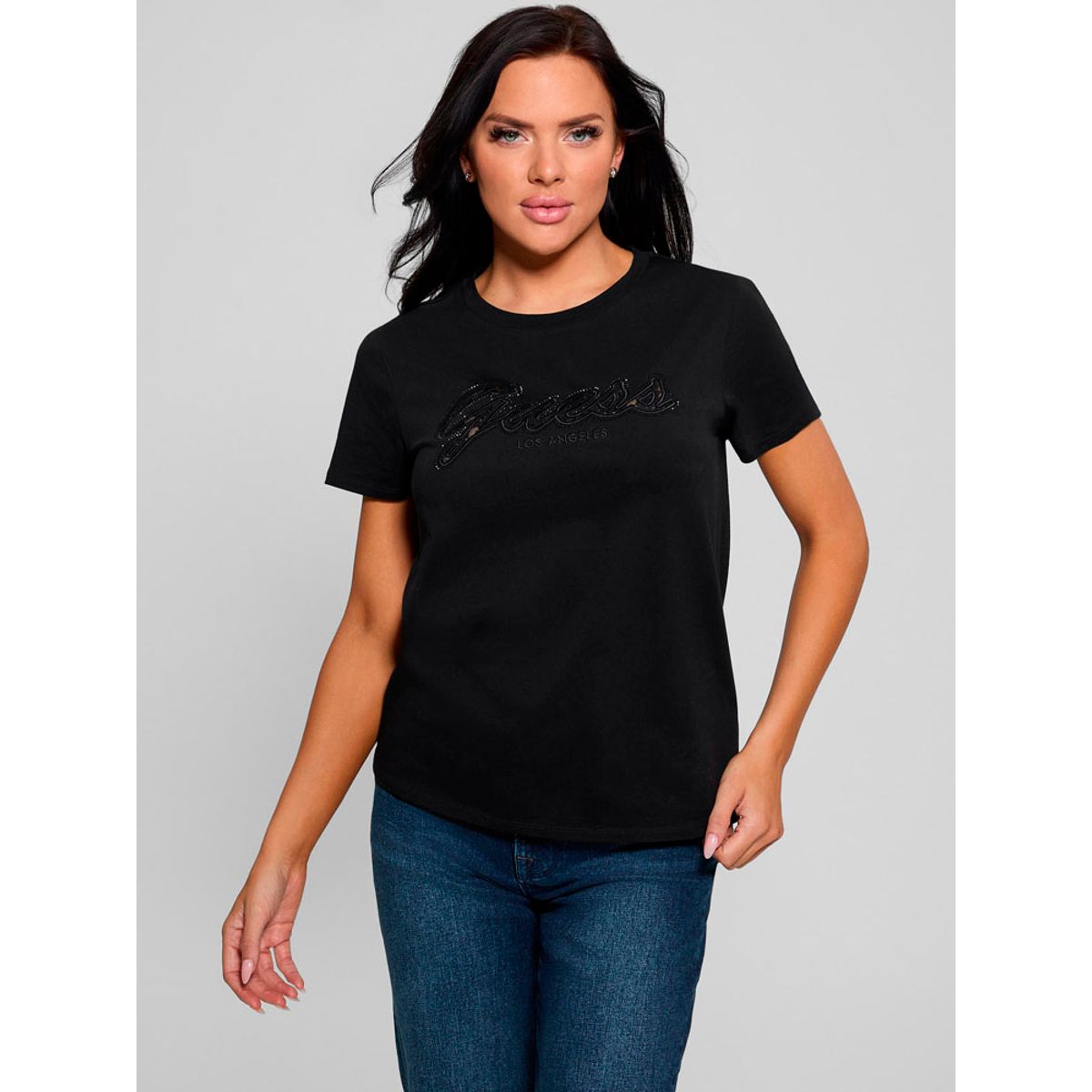 GUESS - Polera Ss Script Lace Logo Easy Tee Negro Guess