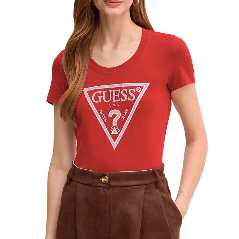 GUESS - Polera Ss Cn Shiny Triangle Tee Rojo Guess
