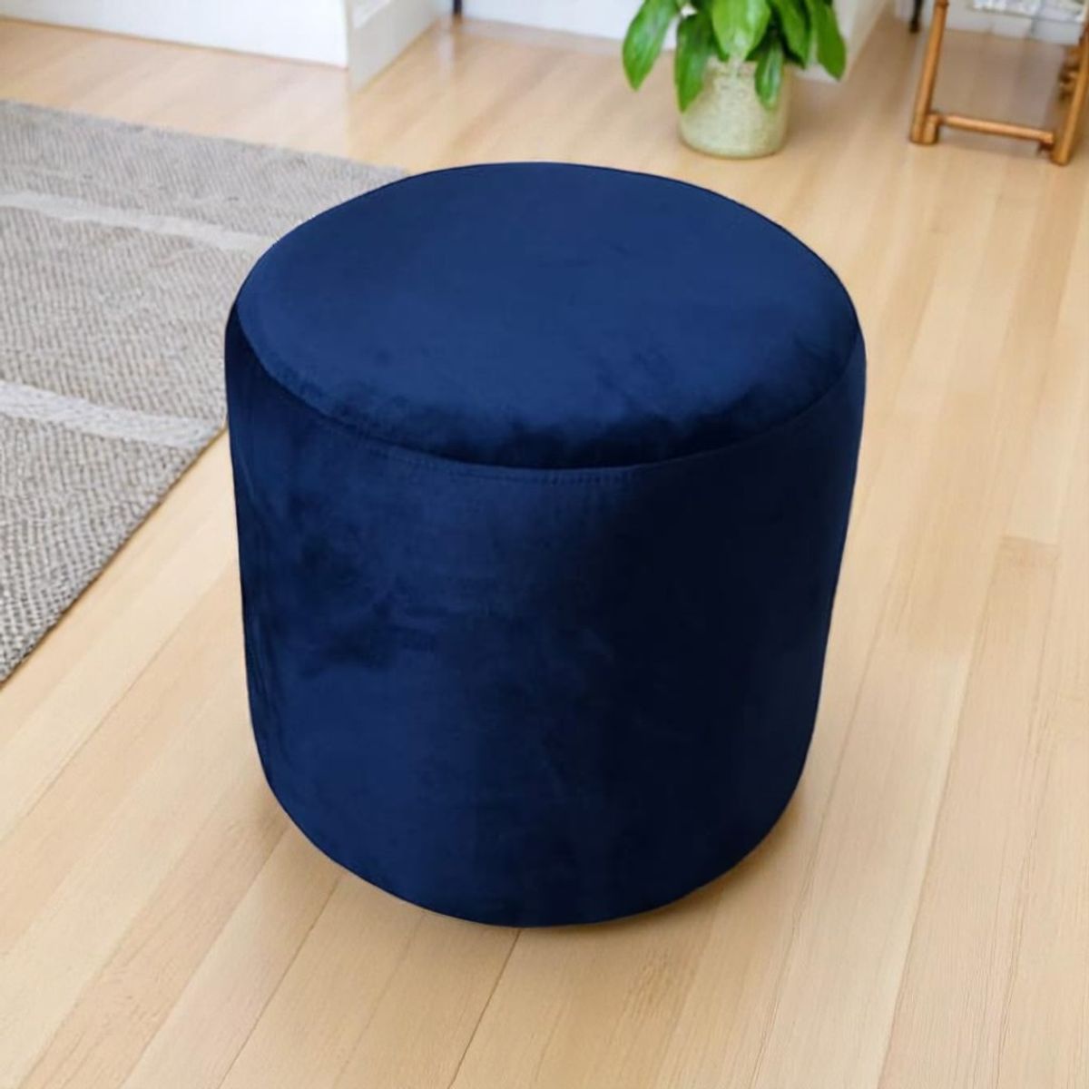 DISEÑOS VALESTRINI - POUF REDONDO FELPA AZUL MARINO