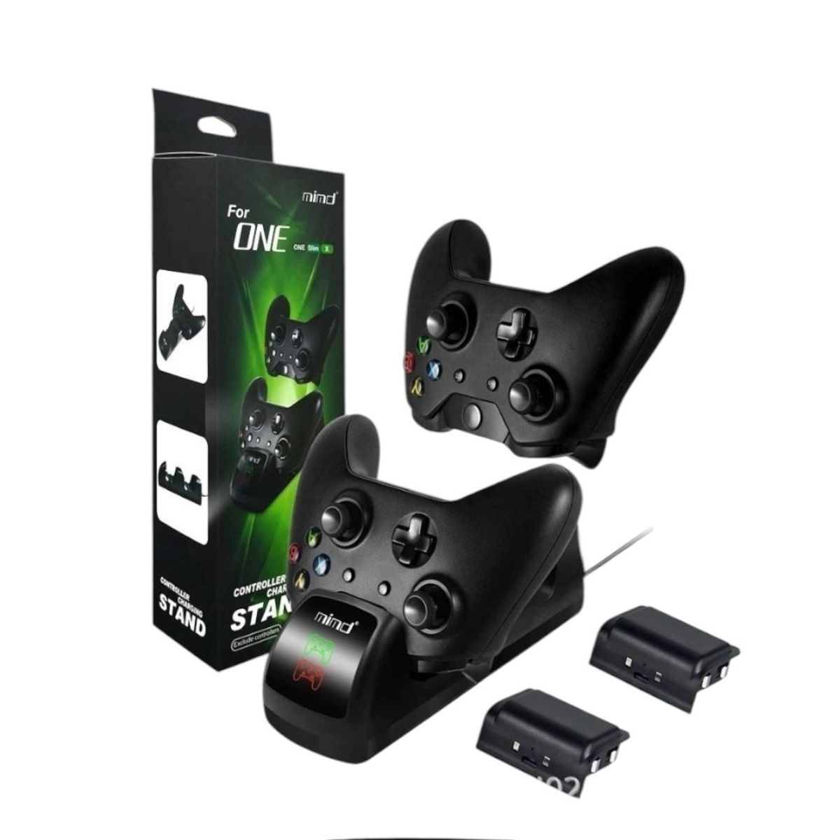 GENERICO - Base Cargador Mando Xbox One Control Joystick + 2 Baterías 1200mah