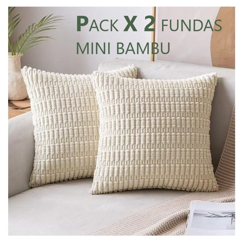 COMPRAPO - Set X 2 Fundas Cojín Peluditas Mini Bambú Blanco 45x45 Cm.
