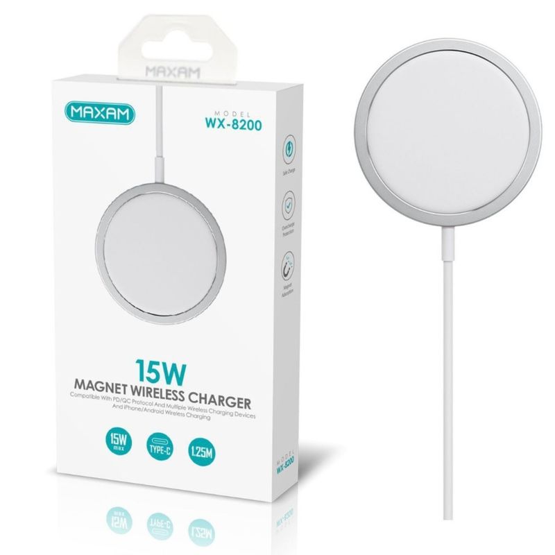 GENERICO - Cargador Magnético Inalámbrico  Blanco 15W MAXAM