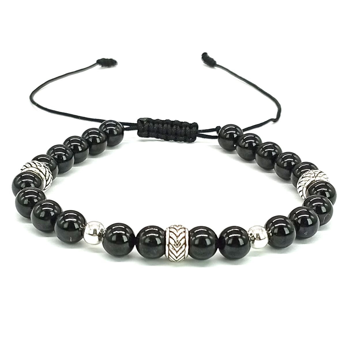 GENERICO - Pulsera Turmalina Negra y Plata Ajustable  Piedra Natural Original