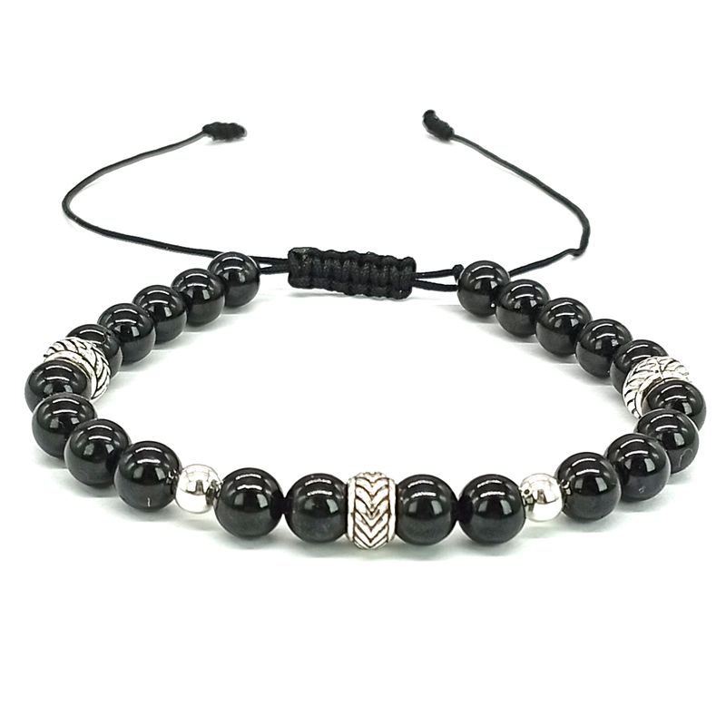 GENERICO - Pulsera Turmalina Negra y Plata Ajustable  Piedra Natural Original