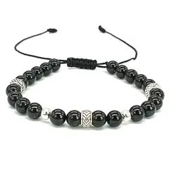 GENERICO - Pulsera Turmalina Negra y Plata Ajustable Piedra Natural Original
