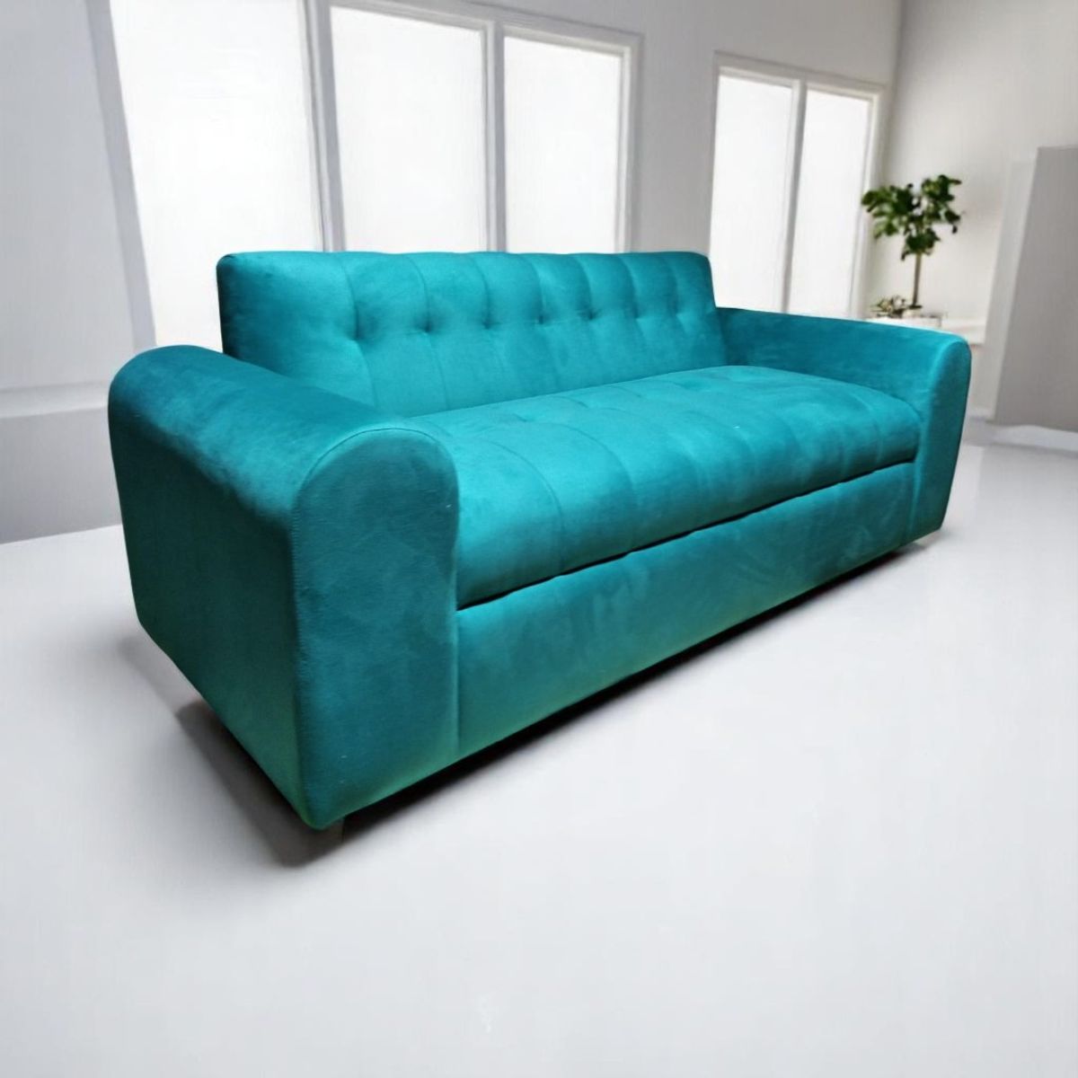 DISEÑOS VALESTRINI - SOFA TRES CUERPOS BRAZO REDONDO FELPA TURQUESA