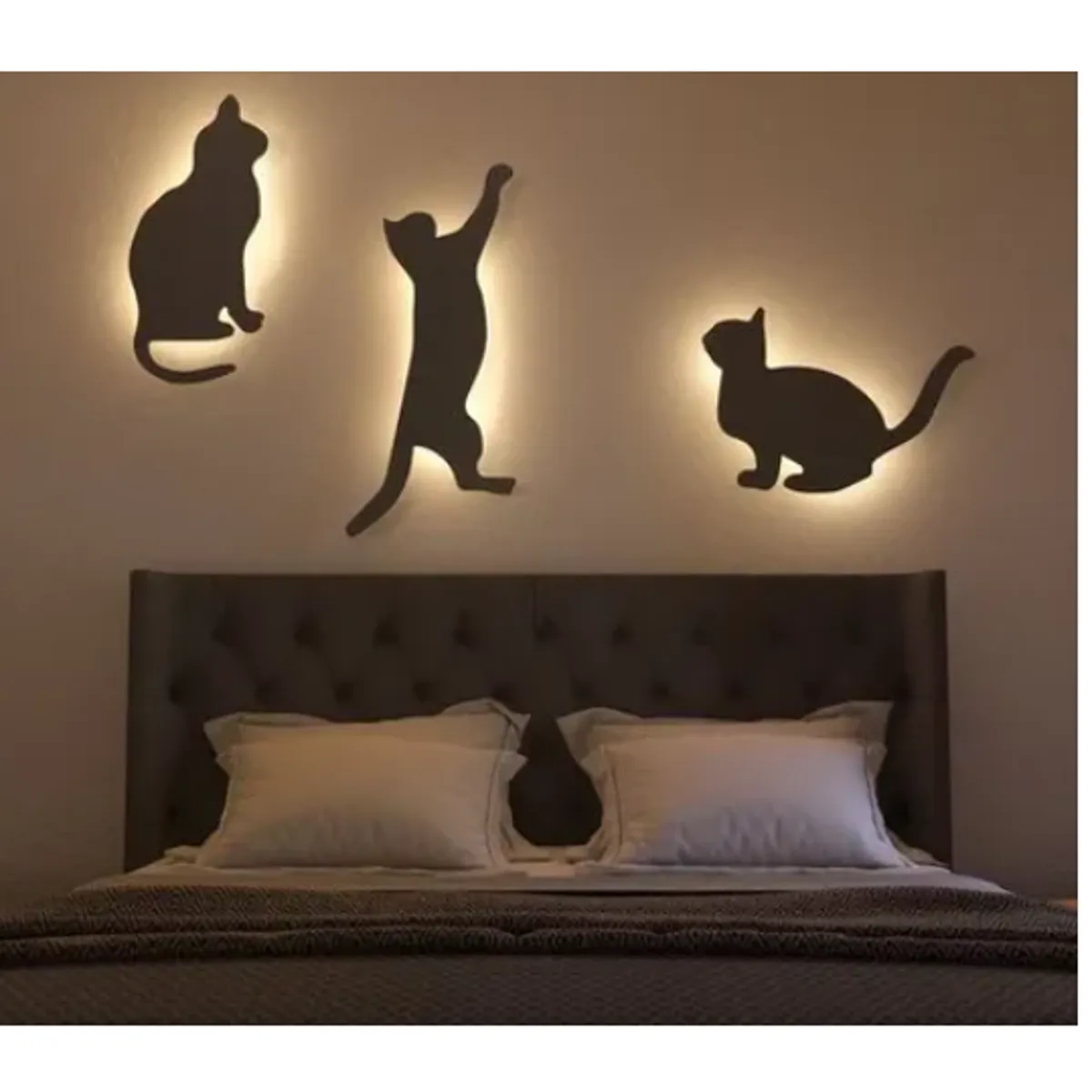 LOS REGALONES - Cuadros Gatos Luz Pack X 3 Unidades