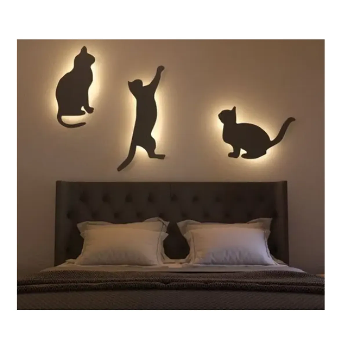 LOS REGALONES - Cuadros Gatos Luz Pack X 3 Unidades