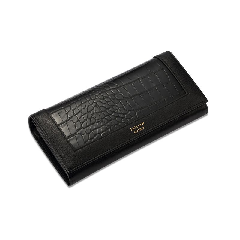 DANWEILE - Cartera plegable de mujer con estampado de cocodrilo-Negro