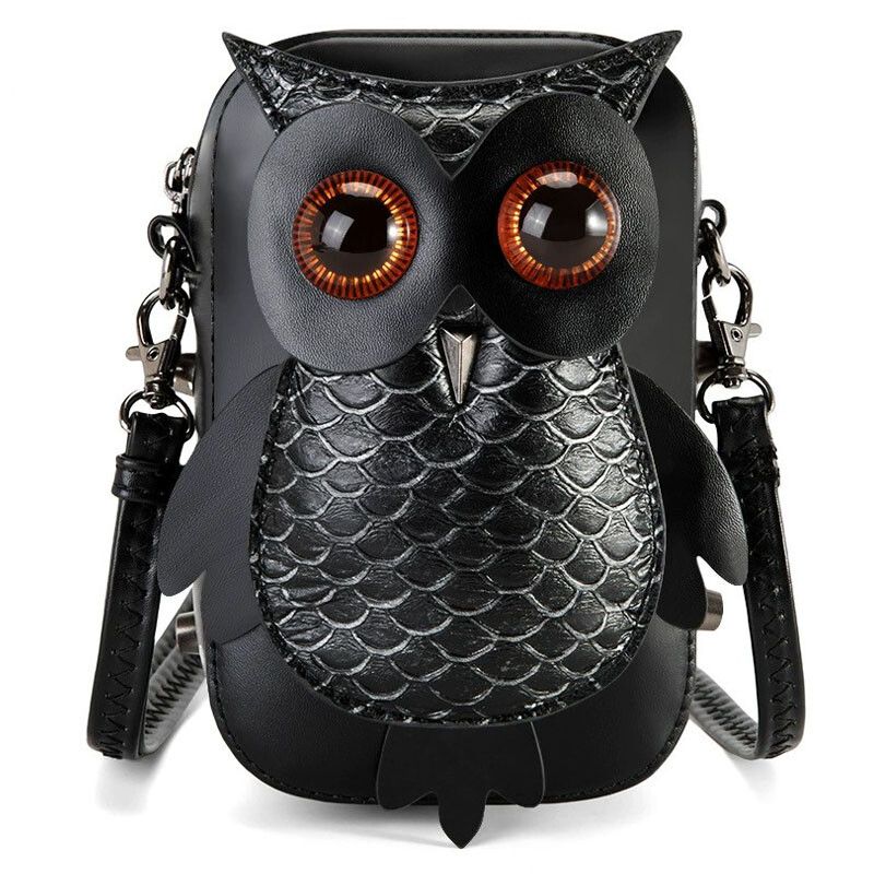 DANWEILE - Bolso bandolera de piel sintética con forma de búho - Negro