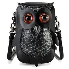 DANWEILE - Bolso bandolera de piel sintética con forma de búho - Negro