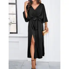 DANWEILE - Vestido elegante holgado con escote en V para mujer - negro