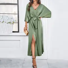 DANWEILE - Vestido elegante holgado con escote en V para mujer - verde