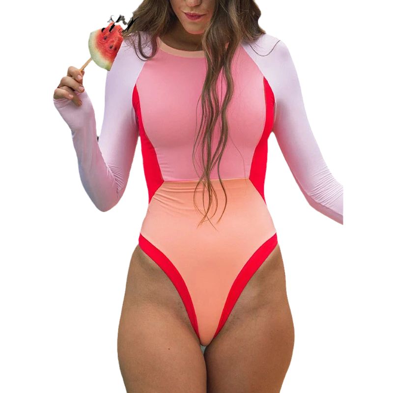 ORILWAYO - Traje de Baño Entero Manga Larga Mujer - Rosado
