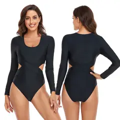 ORILWAYO - Traje de Baño Entero Manga Larga Mujer - Negro