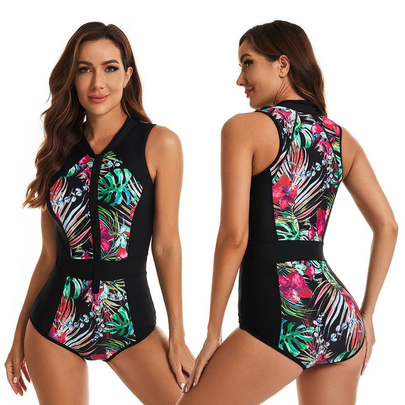 ORILWAYO - Traje de Baño Entero Mujer - Negro Floreado