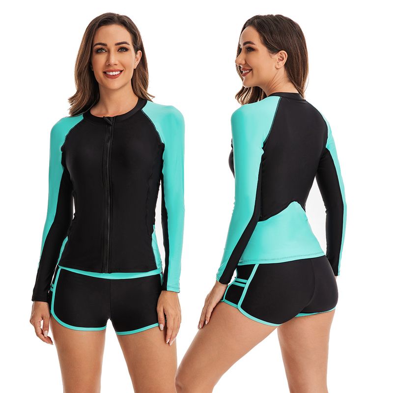 ORILWAYO - Traje de Baño Entero Mujer - Negro y Celeste_.
