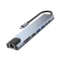 EON - Hub Adaptador Usb Tipo C 8 En 1 Para Macbook Windows Lan