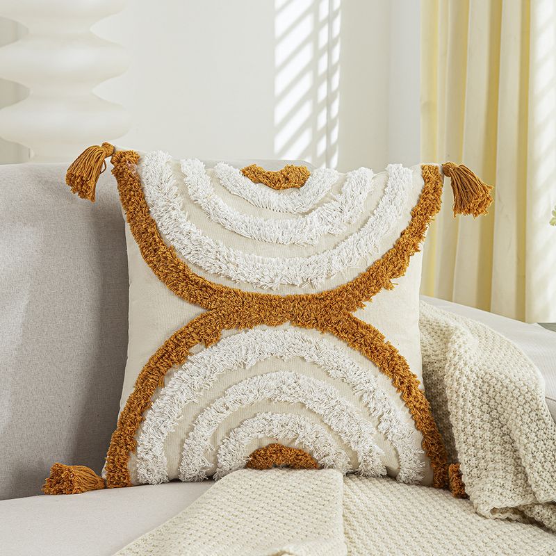 BLWOENS - Cojín Boho Chic Arcos 45x45 cm con Diseño Texturizado Tonos Tierra