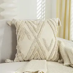 BLWOENS - Cojín Boho Chic 45x45 cm con Diseño Texturizado Beige