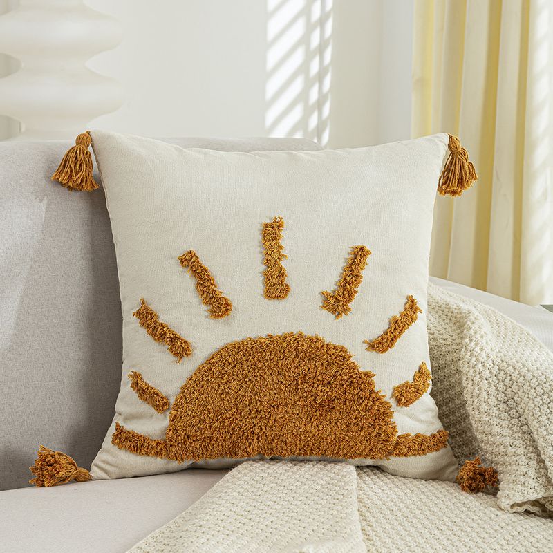 BLWOENS - Cojín Boho Chic 45x45 cm con Diseño Texturizado con Estampado de Sol