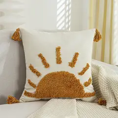 BLWOENS - Cojín Boho Chic 45x45 cm con Diseño Texturizado con Estampado de Sol
