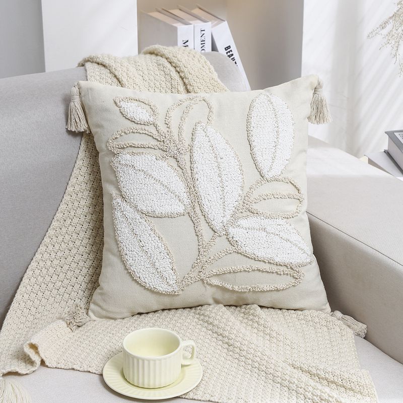 BLWOENS - Cojín Boho Chic 45x45 cm Hojas en Relieve Beige