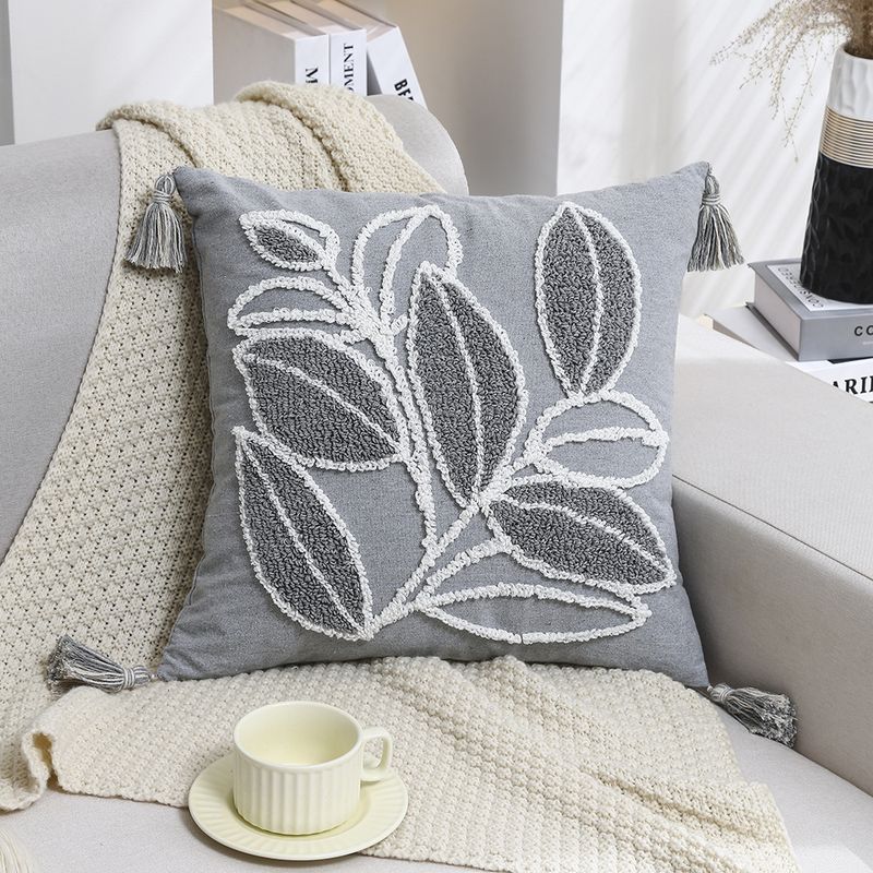 BLWOENS - Cojín Boho Chic 45x45 cm Hojas en Relieve Gris