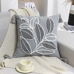 BLWOENS - Cojín Boho Chic 45x45 cm Hojas en Relieve Gris