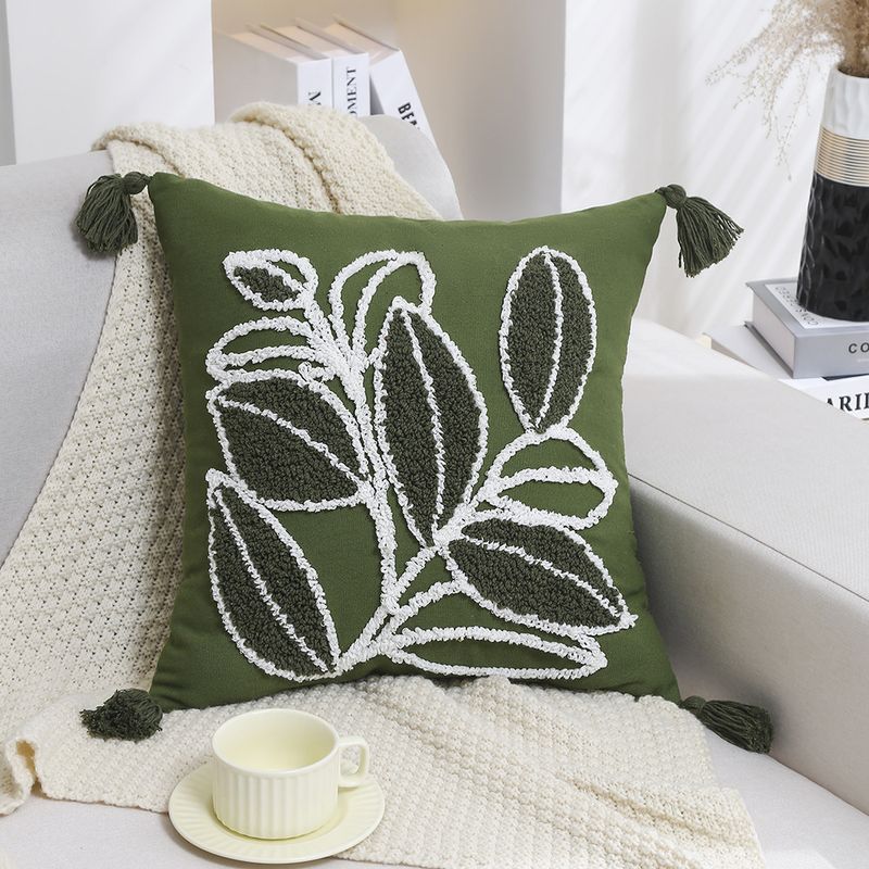 BLWOENS - Cojín Boho Chic 45x45 cm Hojas en Relieve Verde