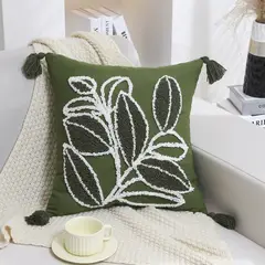 BLWOENS - Cojín Boho Chic 45x45 cm Hojas en Relieve Verde