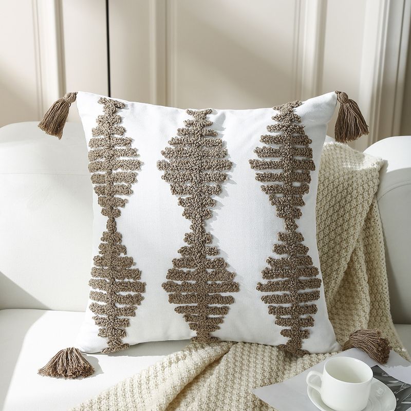 BLWOENS - Cojín Boho Chic 45x45 cm con Diseño Texturizado Blanco con Café