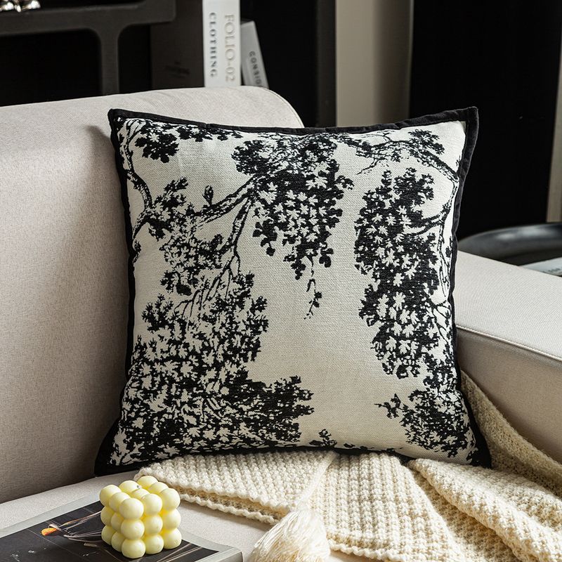 BLWOENS - Cojín Decorativo 45x45 cm Chenille Retro Beige con Negro