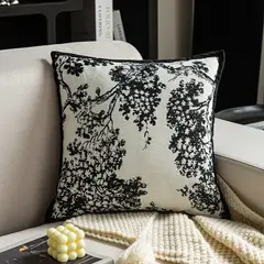 BLWOENS - Cojín Decorativo 45x45 cm Chenille Retro Beige con Negro