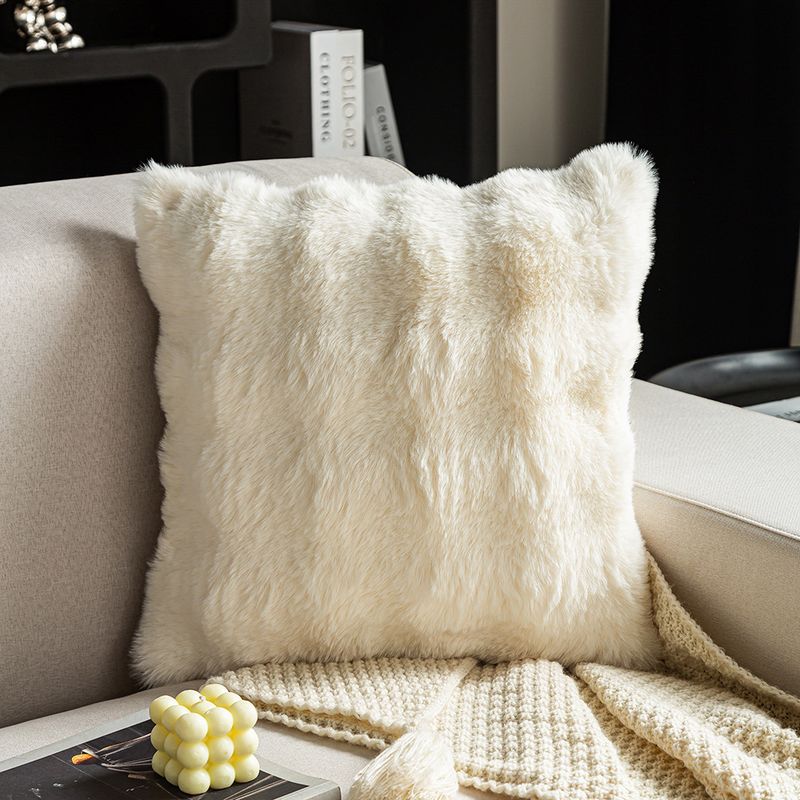 BLWOENS - Cojín Decorativo Peludo 45x45 cm Blanco