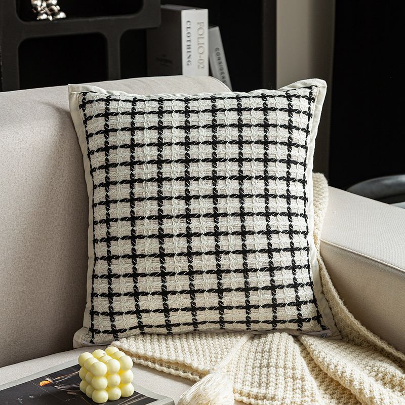 BLWOENS - Cojín Decorativo 45x45 cm con Diseño Texturizado Cuadrados Blanco y Negro