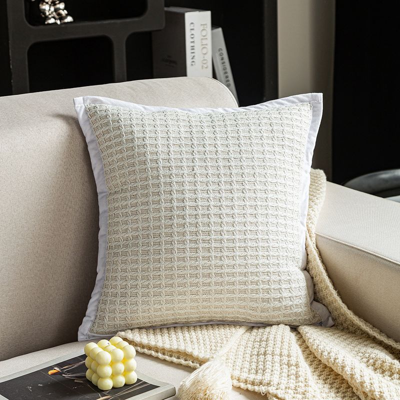 BLWOENS - Cojín Decorativo 45x45 cm con Diseño Texturizado Cuadrados Blanco y Beige