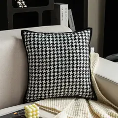 BLWOENS - Cojín Decorativo 45x45 cm Pata de Gallo Sofisticado Negro