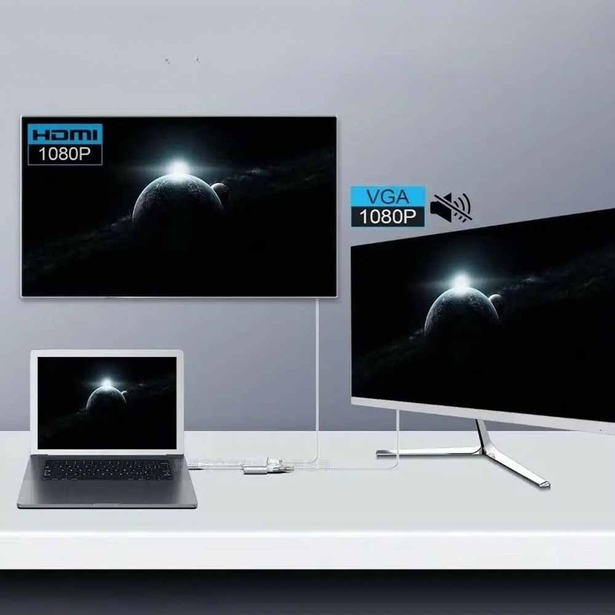 EON - Hub Adaptador USB Tipo C VGA Hdmi 4k Usb30