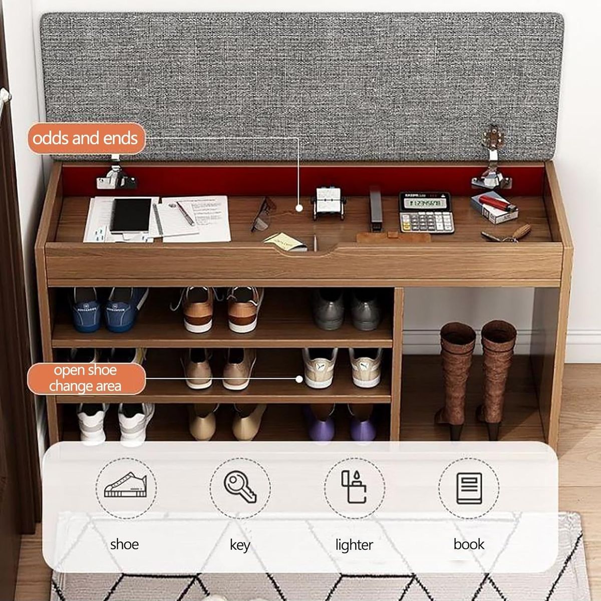 YOMYM - Zapatero Madera Con Asiento 3 Niveles 80x30x51