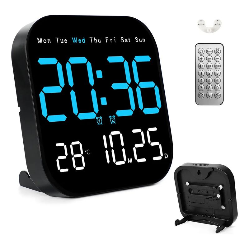 GIOIO - Reloj De Pared Digital Con Termómetro Alarmas Y Calendario