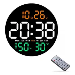 GIOIO - Reloj De Pared Digital Led Redondo Con Mando A Distancia