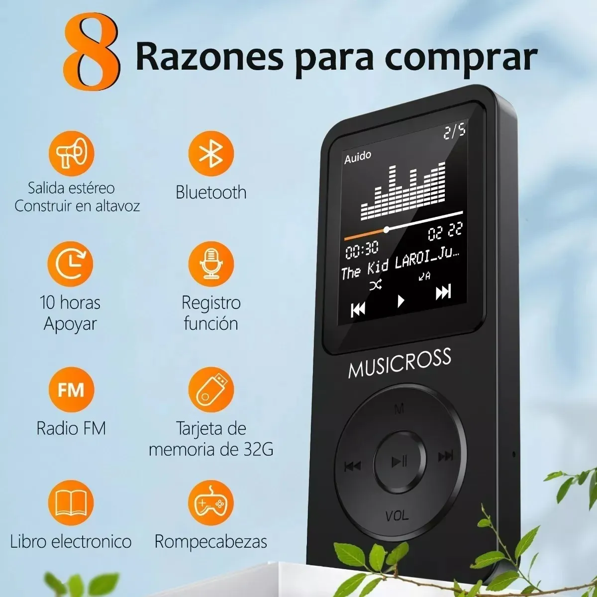 GIOIO - Reproductor Música Digital Mp3 Mp4 Con Bluetooth Fm 32gb