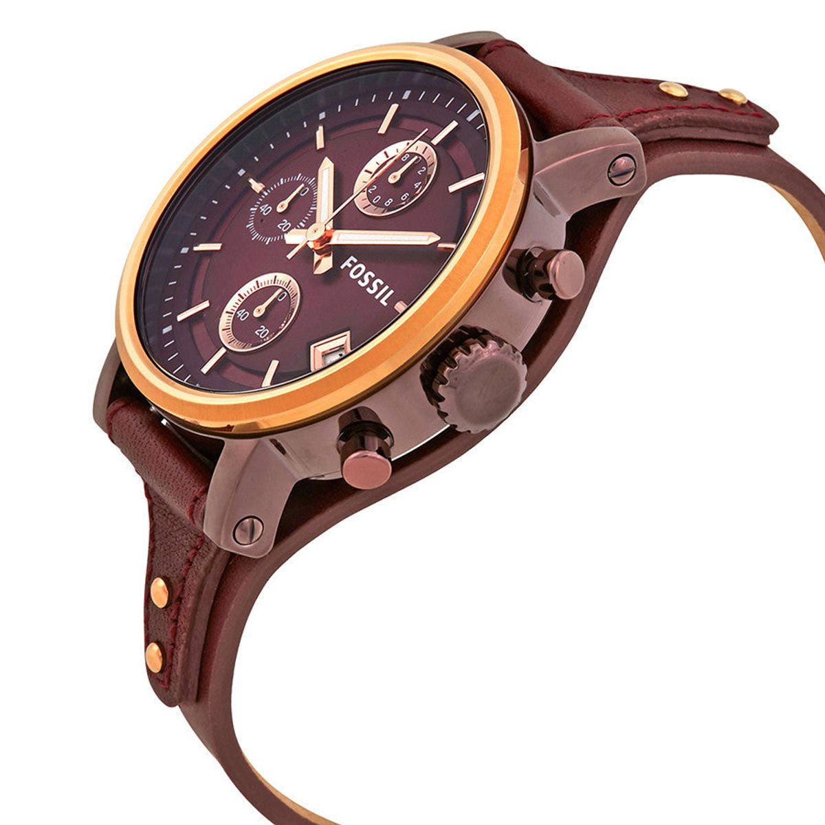 FOSSIL - Reloj Fossil Boyfriend ES4114 Rojo De Cuero Piel Para Mujer.