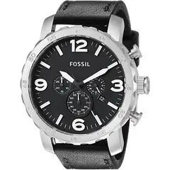 FOSSIL - Reloj Nate JR1436 Negro De Cuero Piel Para Hombre.