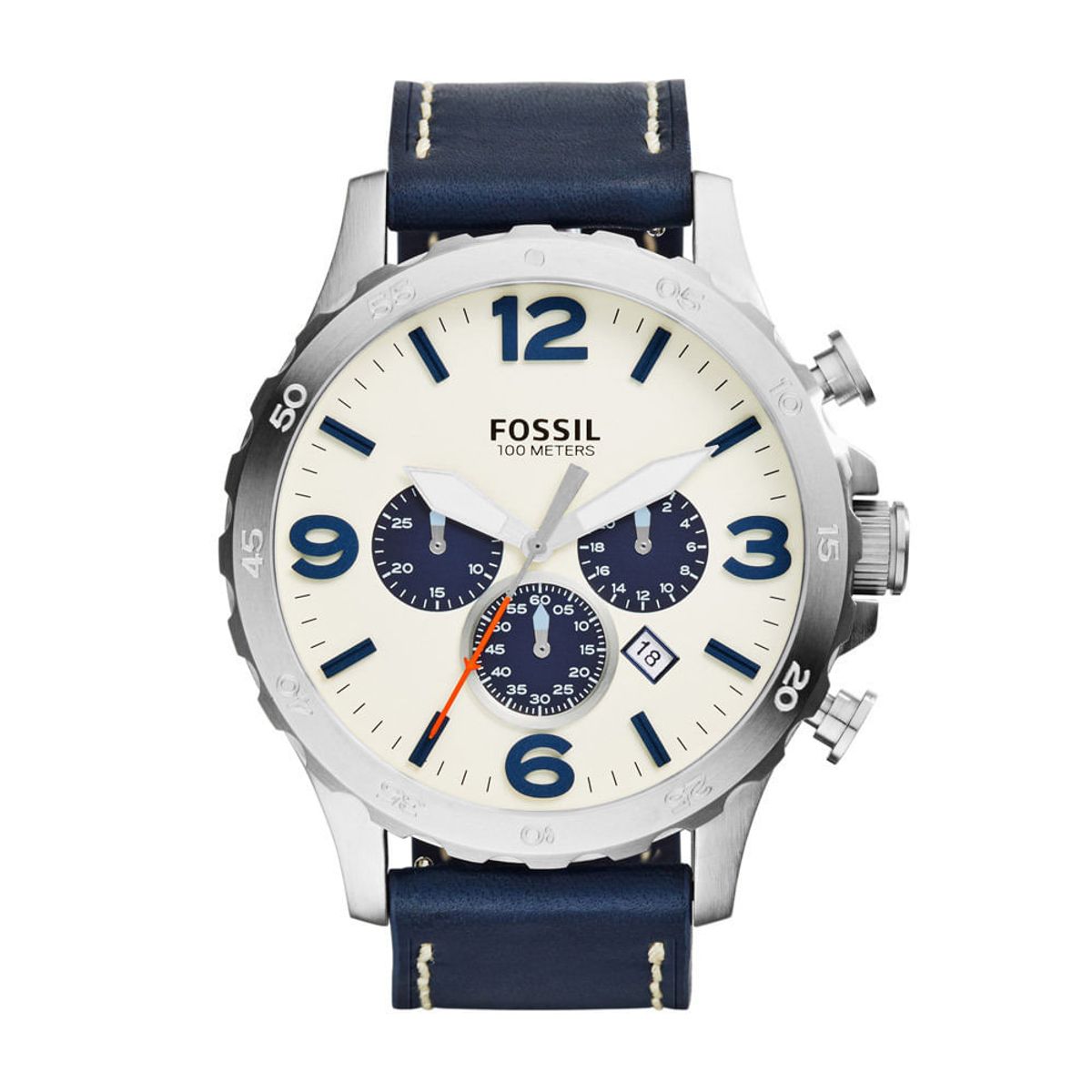 FOSSIL - Reloj Fossil Nate JR1480 Azul De Cuero Piel Para Hombre.