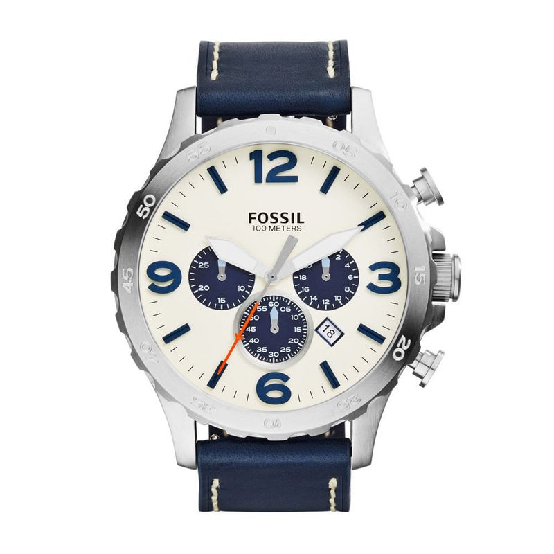 FOSSIL - Reloj Fossil Nate JR1480 Azul De Cuero Piel Para Hombre