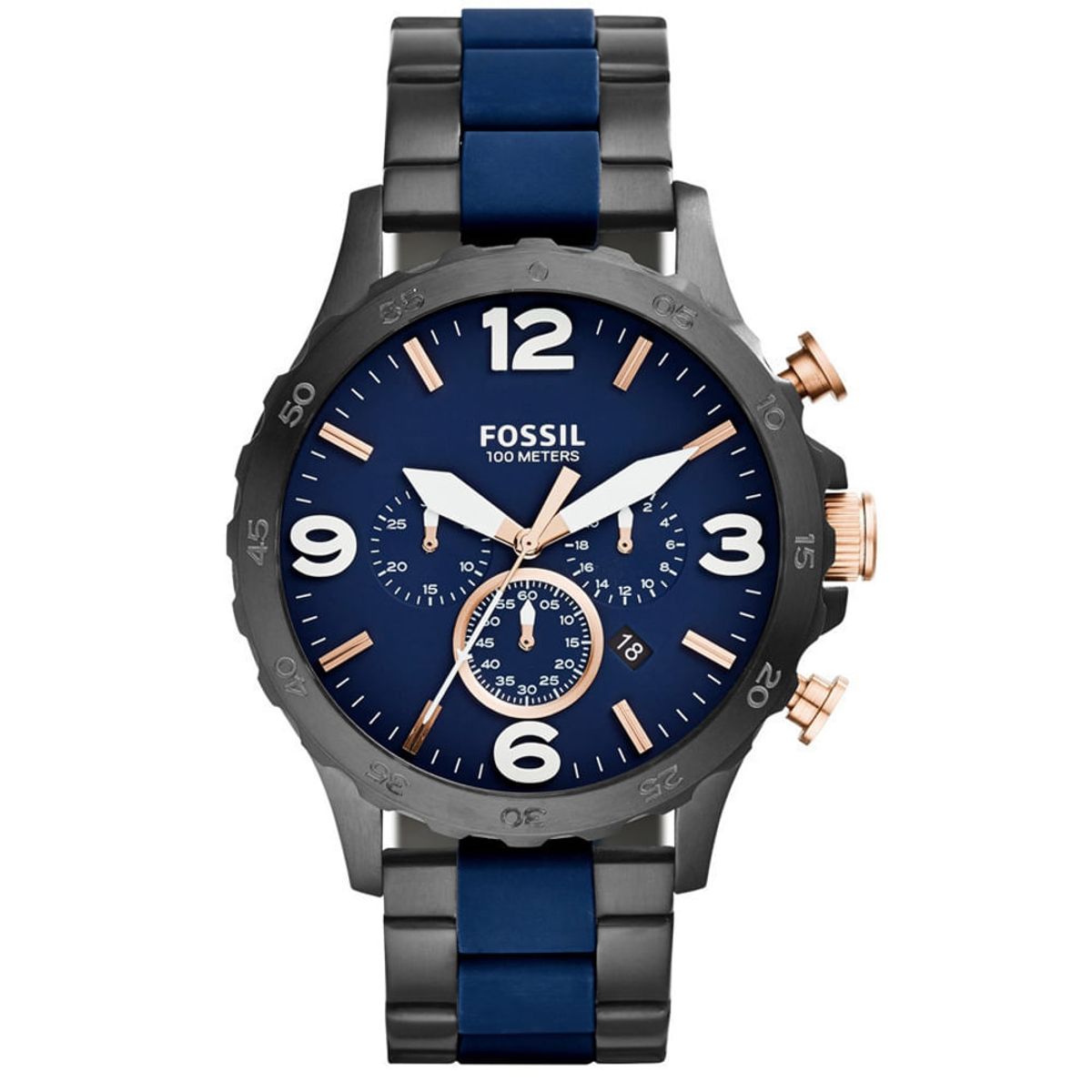 FOSSIL - Reloj Fossil Nate JR1494 Gris - Azul De Acero inoxidable Para Hombre.