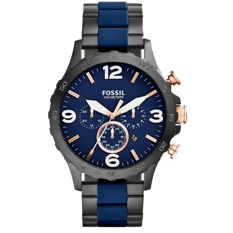 FOSSIL - Reloj Fossil Nate JR1494 Gris - Azul De Acero inoxidable Para Hombre