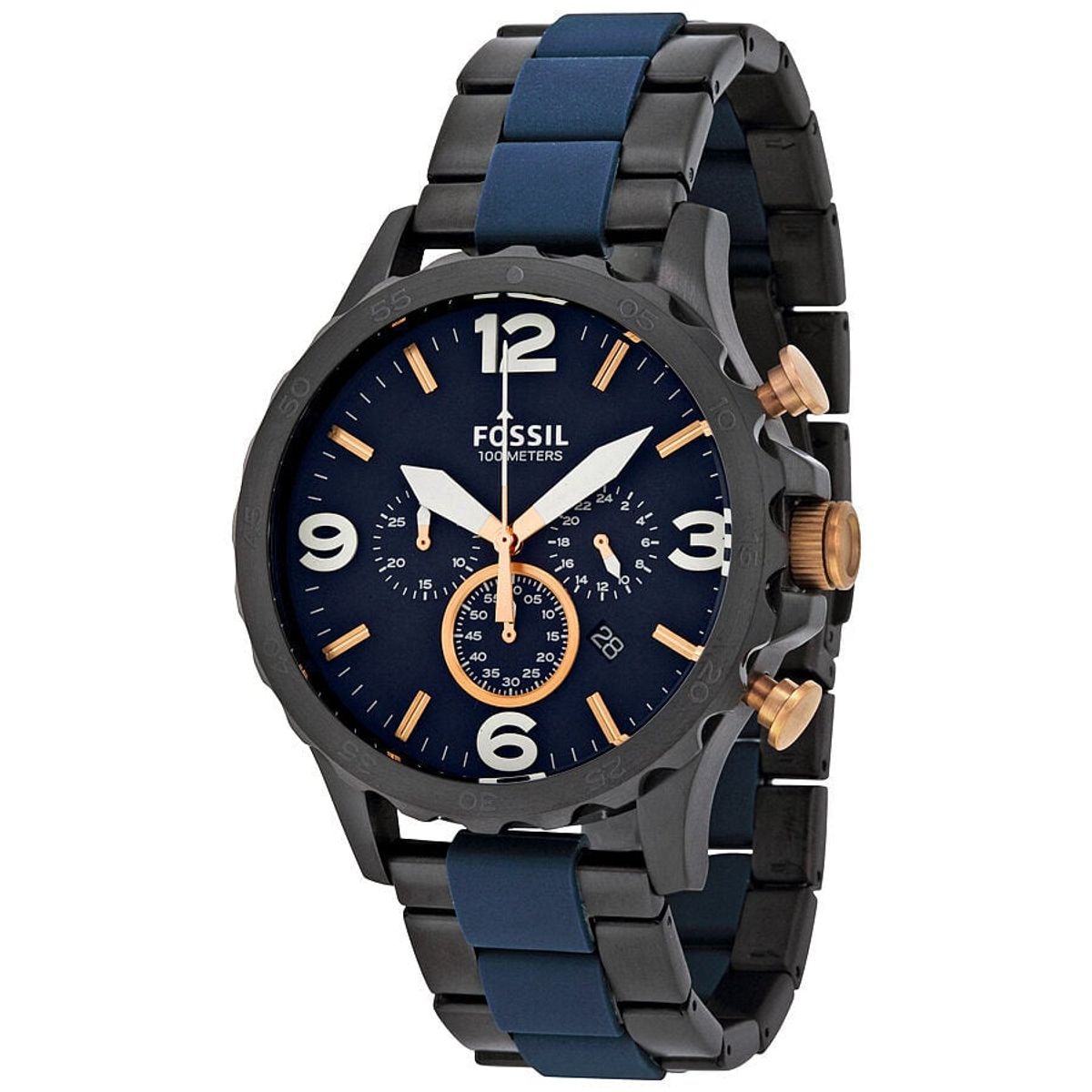 FOSSIL - Reloj Fossil Nate JR1494 Gris - Azul De Acero inoxidable Para Hombre.